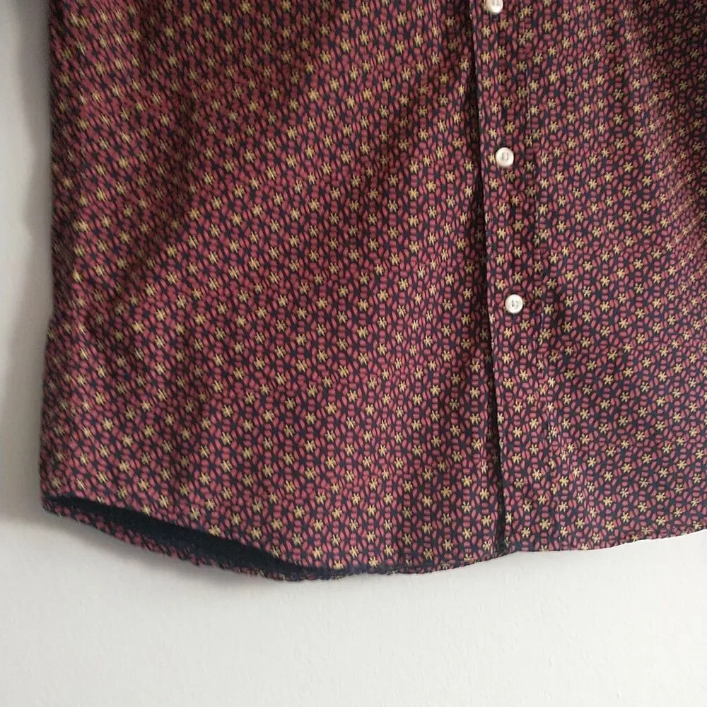 J Crew Secret Wash Button Down Shirt Men L Multicolor Floral Organic Cotton Slim